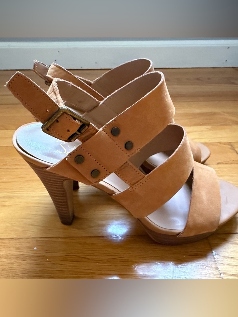 Franco Sarto Women's Tan Suede Strappy High Heel Sandals